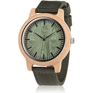 Unisex Bamboo Wood Watch with Soft Green Silicone Straps Watches with Gift Box